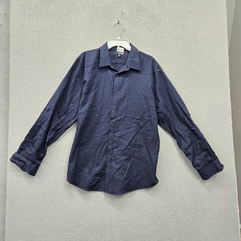 Murano Men Button Up Shirt XL Navy Blue Slim Logo Long Sleeve Fit NWT